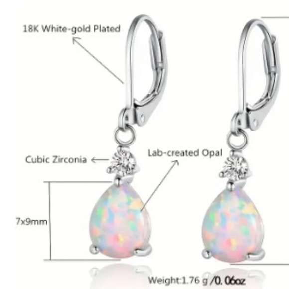 Teardrop Opal Dangle Earrings - Copper 14K Plated, Hypoallergenic, Durable Cute - Picture 3 of 4